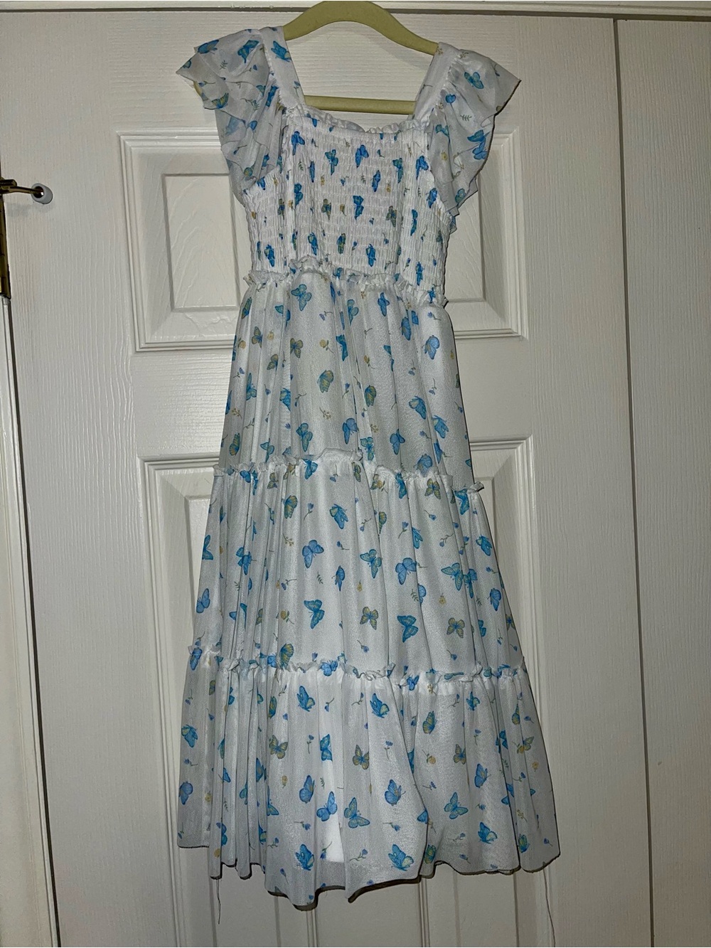 Girls White Butterfly Tiered Sundress